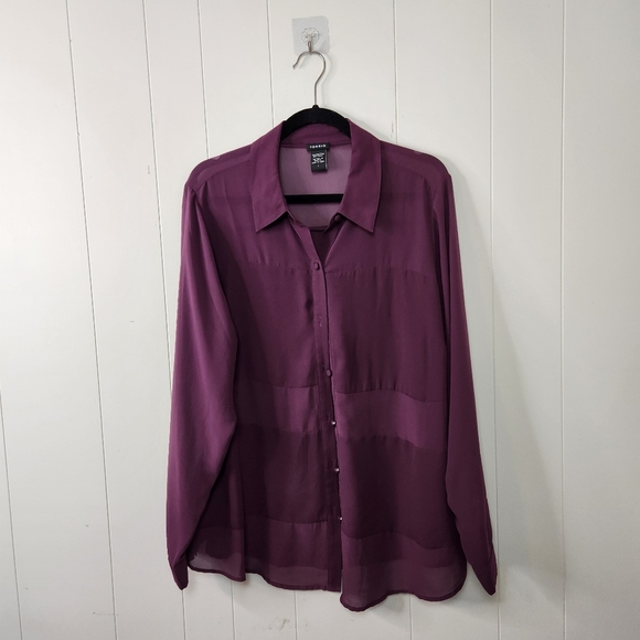 Torrid Purple Sheer Long Sleeve Blouse Top Office Work Wear Casual Plus size 1X - Picture 6 of 6